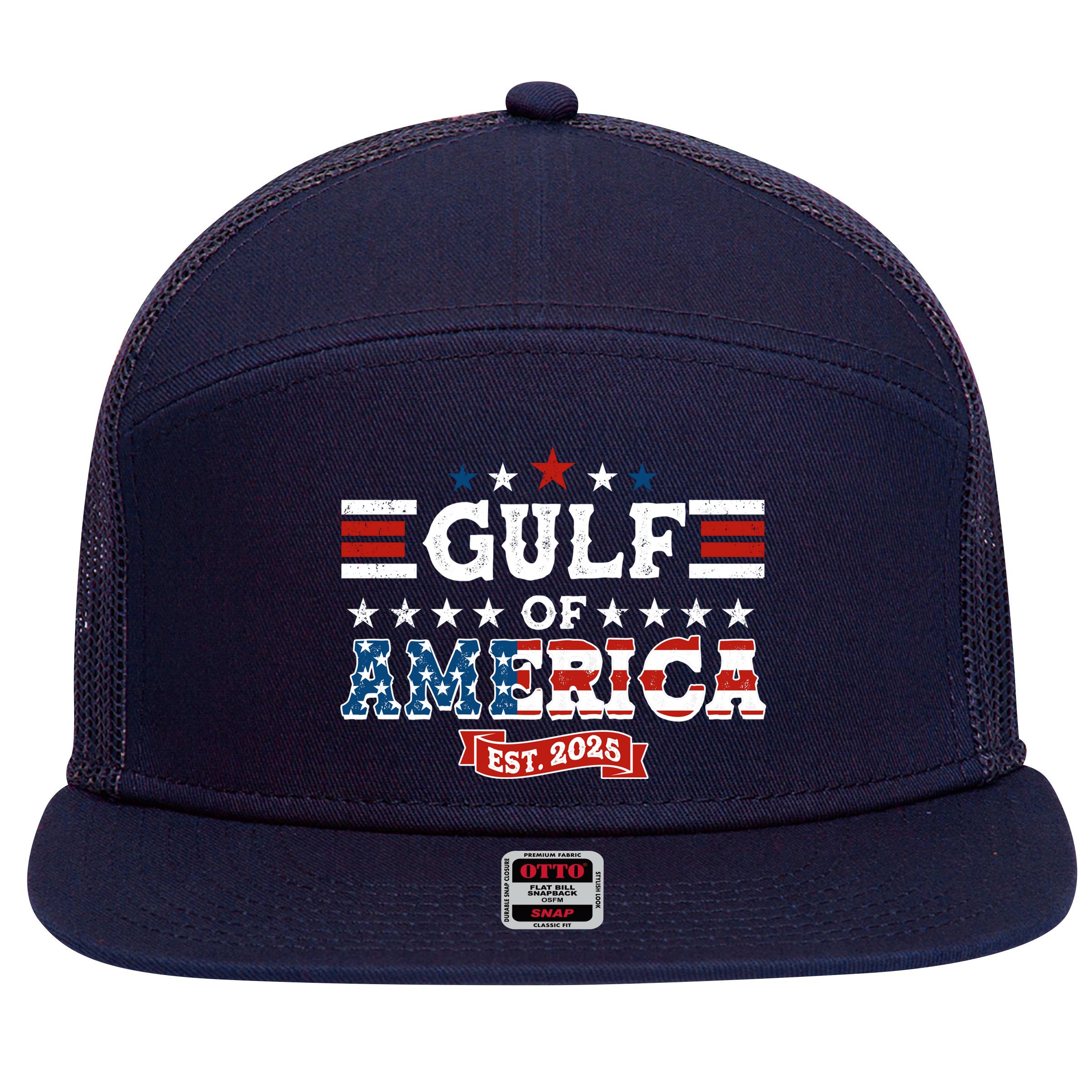 Gulf of America Est 2025 7 Panel Mesh Trucker Snapback Hat