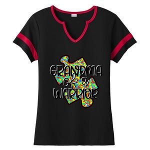 Grandma Of A Warrior Autism Awareness Acceptance Gift Great Gift Ladies Halftime Notch Neck Tee