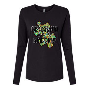 Grandma Of A Warrior Autism Awareness Acceptance Gift Great Gift Womens Cotton Relaxed Long Sleeve T-Shirt