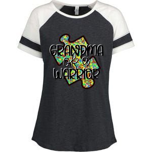 Grandma Of A Warrior Autism Awareness Acceptance Gift Great Gift Enza Ladies Jersey Colorblock Tee