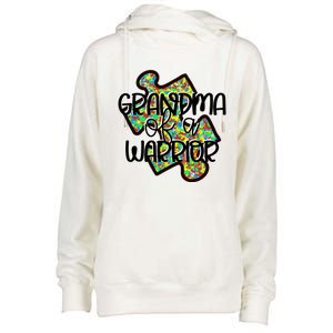 Grandma Of A Warrior Autism Awareness Acceptance Gift Great Gift Womens Funnel Neck Pullover Hood