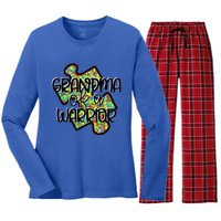 Grandma Of A Warrior Autism Awareness Acceptance Gift Great Gift Women's Long Sleeve Flannel Pajama Set 