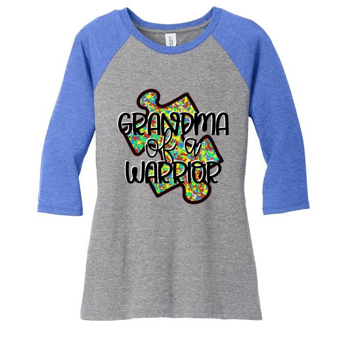 Grandma Of A Warrior Autism Awareness Acceptance Gift Great Gift Women's Tri-Blend 3/4-Sleeve Raglan Shirt