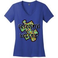 Grandma Of A Warrior Autism Awareness Acceptance Gift Great Gift Women's V-Neck T-Shirt