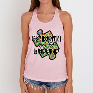 Grandma Of A Warrior Autism Awareness Acceptance Gift Great Gift Women's Knotted Racerback Tank