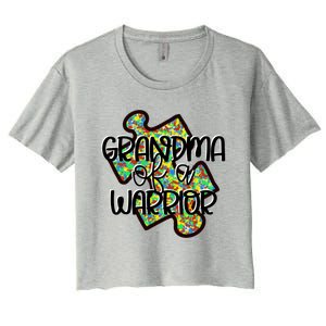 Grandma Of A Warrior Autism Awareness Acceptance Gift Great Gift Women's Crop Top Tee