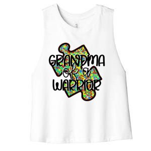 Grandma Of A Warrior Autism Awareness Acceptance Gift Great Gift Women's Racerback Cropped Tank