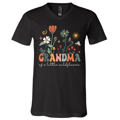 Grandma Of A Little Wildflower Girl Women Family Matching V-Neck T-Shirt