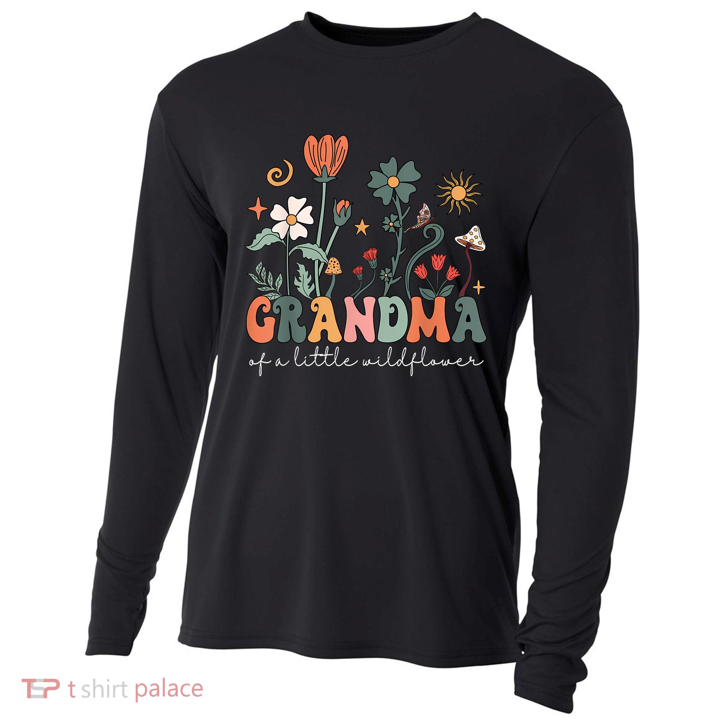 Grandma Of A Little Wildflower Girl Women Family Matching Cooling Performance Long Sleeve Crew
