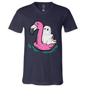 Ghost On A Pool Funny Spooky Summer Summer Ween V-Neck T-Shirt