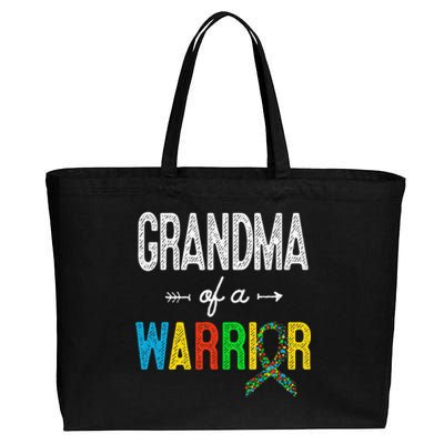 Grandma Of A Warrior Autism Awareness Support Cotton Canvas Jumbo Tote