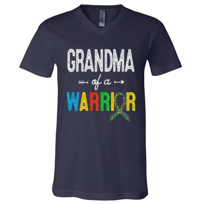 Grandma Of A Warrior Autism Awareness Support V-Neck T-Shirt