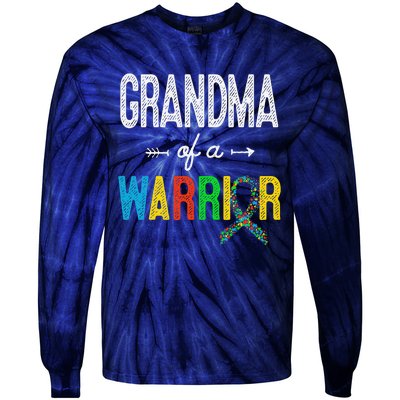 Grandma Of A Warrior Autism Awareness Support Tie-Dye Long Sleeve Shirt