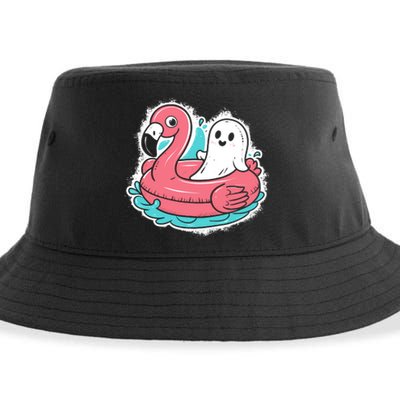 Ghost On A Pool Funny Spooky Summer Summerween Halloween Sustainable Bucket Hat