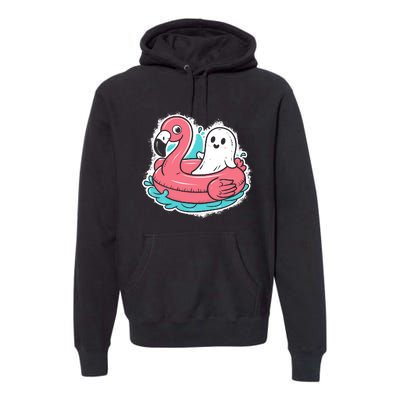 Ghost On A Pool Funny Spooky Summer Summerween Halloween Premium Hoodie