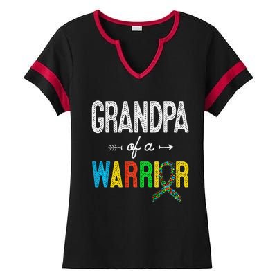 Grandpa Of A Warrior Autism Awareness Support Ladies Halftime Notch Neck Tee