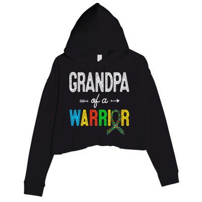 Grandpa Of A Warrior Autism Awareness Support Crop Fleece Hoodie