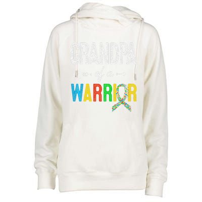 Grandpa Of A Warrior Autism Awareness Support Womens Funnel Neck Pullover Hood