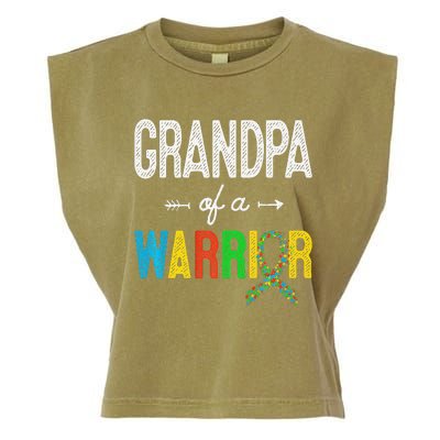 Grandpa Of A Warrior Autism Awareness Support Garment-Dyed Women's Muscle Tee