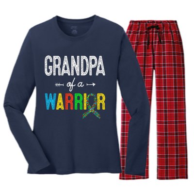 Grandpa Of A Warrior Autism Awareness Support Women's Long Sleeve Flannel Pajama Set 