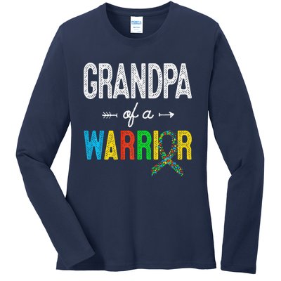 Grandpa Of A Warrior Autism Awareness Support Ladies Long Sleeve Shirt