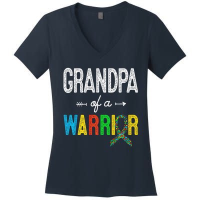 Grandpa Of A Warrior Autism Awareness Support Women's V-Neck T-Shirt