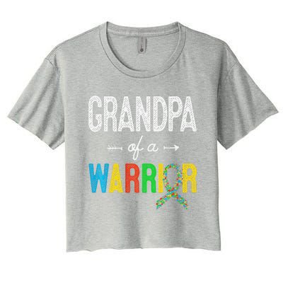 Grandpa Of A Warrior Autism Awareness Support Women's Crop Top Tee