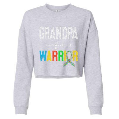 Grandpa Of A Warrior Autism Awareness Support Cropped Pullover Crew