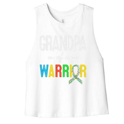 Grandpa Of A Warrior Autism Awareness Support Women's Racerback Cropped Tank