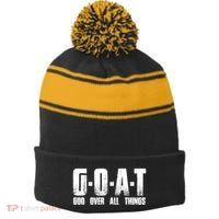 G O A T God Over All Thing Man Of God Goat Christian Thing Stripe Pom Pom Beanie