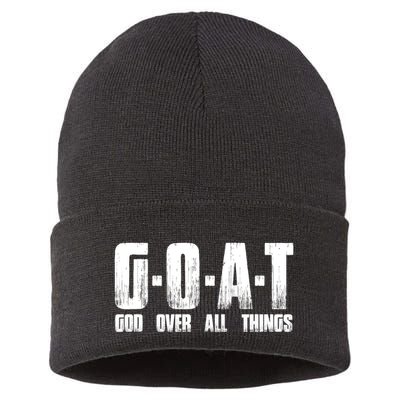 G O A T God Over All Thing Man Of God Goat Christian Thing Sustainable Knit Beanie