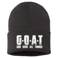 G O A T God Over All Thing Man Of God Goat Christian Thing Sustainable Knit Beanie
