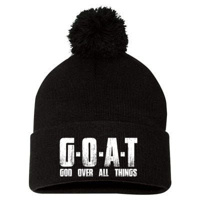 G O A T God Over All Thing Man Of God Goat Christian Thing Pom Pom 12in Knit Beanie