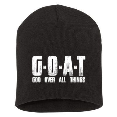 G O A T God Over All Thing Man Of God Goat Christian Thing Short Acrylic Beanie