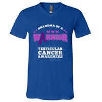 Grandma Of A Warrior Testicular Cancer Awareness Gift V-Neck T-Shirt