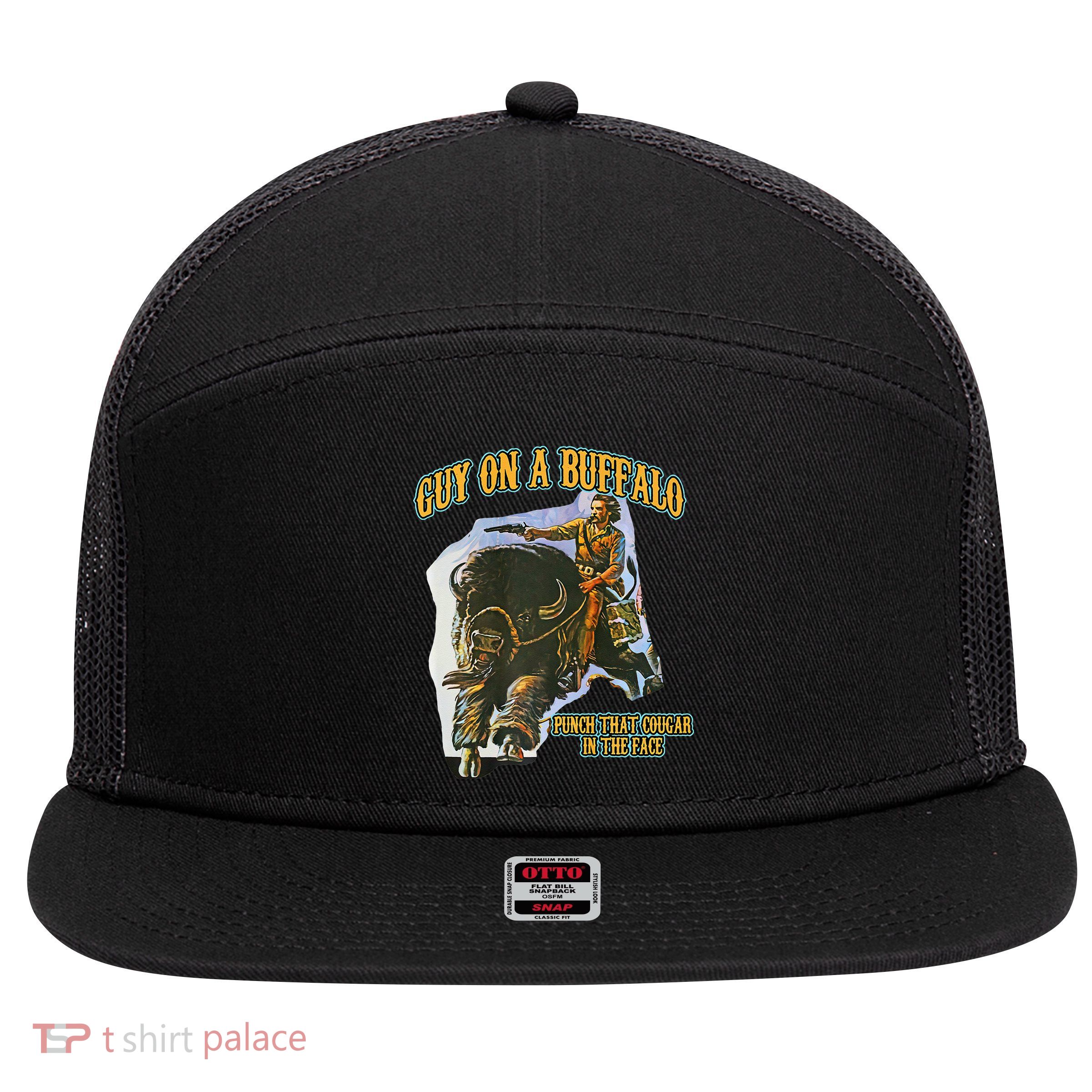 Guy On A Buffalo Punch That Cougar In The Face 7 Panel Mesh Trucker Snapback Hat
