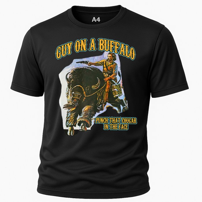 Guy On A Buffalo Punch That Cougar In The Face Cooling Performance Crew T-Shirt