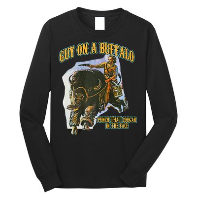 Guy On A Buffalo Punch That Cougar In The Face Long Sleeve Shirt
