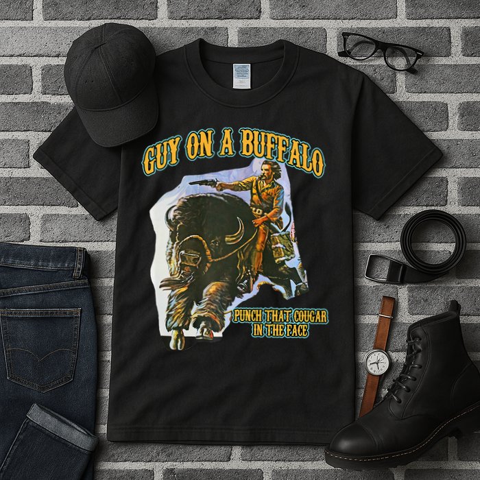 Guy On A Buffalo Punch That Cougar In The Face Tall T-Shirt