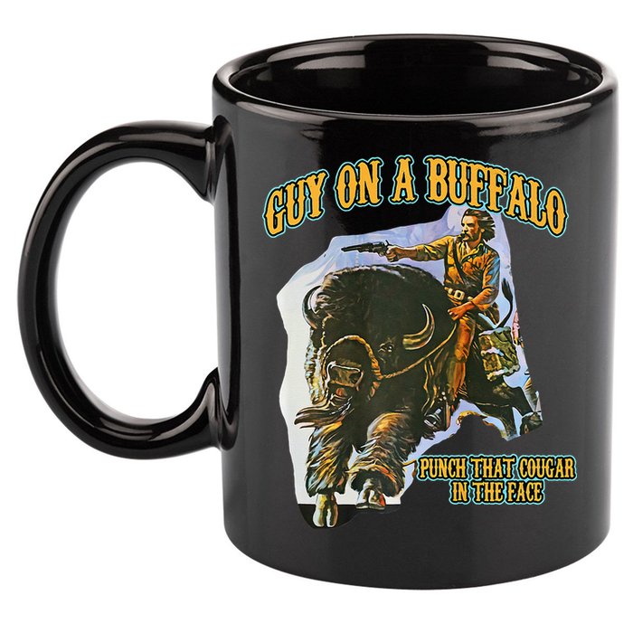 Guy On A Buffalo Punch That Cougar In The Face 11oz C Handle Ceramic Mug