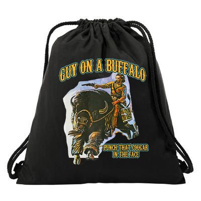 Guy On A Buffalo Punch That Cougar In The Face Drawstring Bag