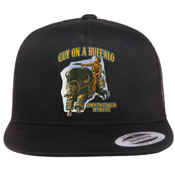 Guy On A Buffalo Punch That Cougar In The Face Flat Bill Trucker Hat