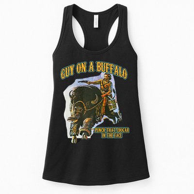 Guy On A Buffalo Punch That Cougar In The Face Womens Tank Top