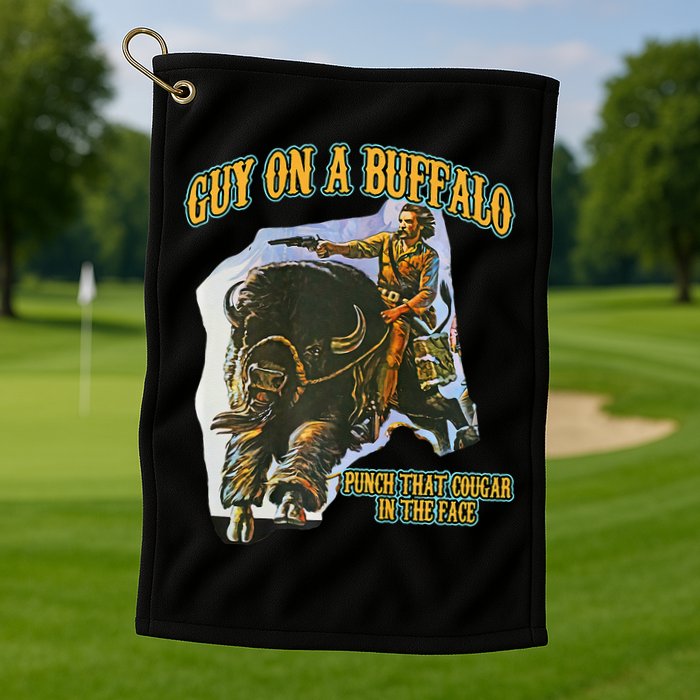 Guy On A Buffalo Punch That Cougar In The Face Golf Towel