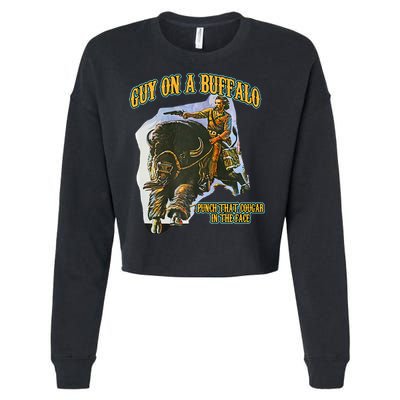 Guy On A Buffalo Punch That Cougar In The Face Cropped Pullover Crew