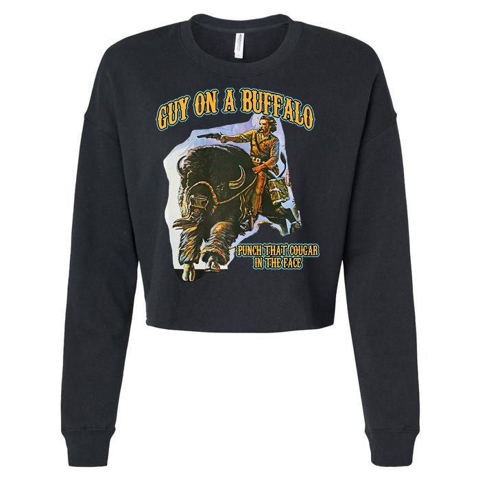 Guy On A Buffalo Punch That Cougar In The Face Cropped Pullover Crew
