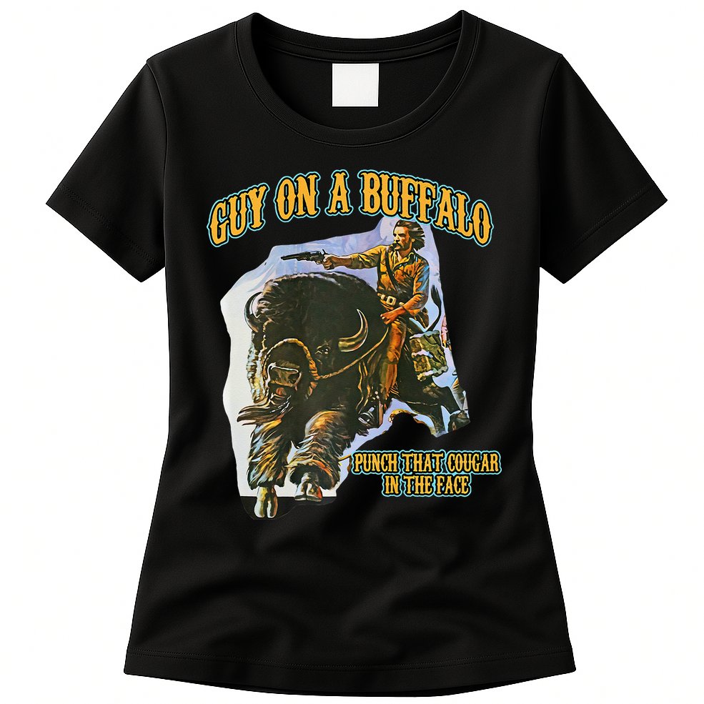 Guy On A Buffalo Punch That Cougar In The Face Womens T-Shirt