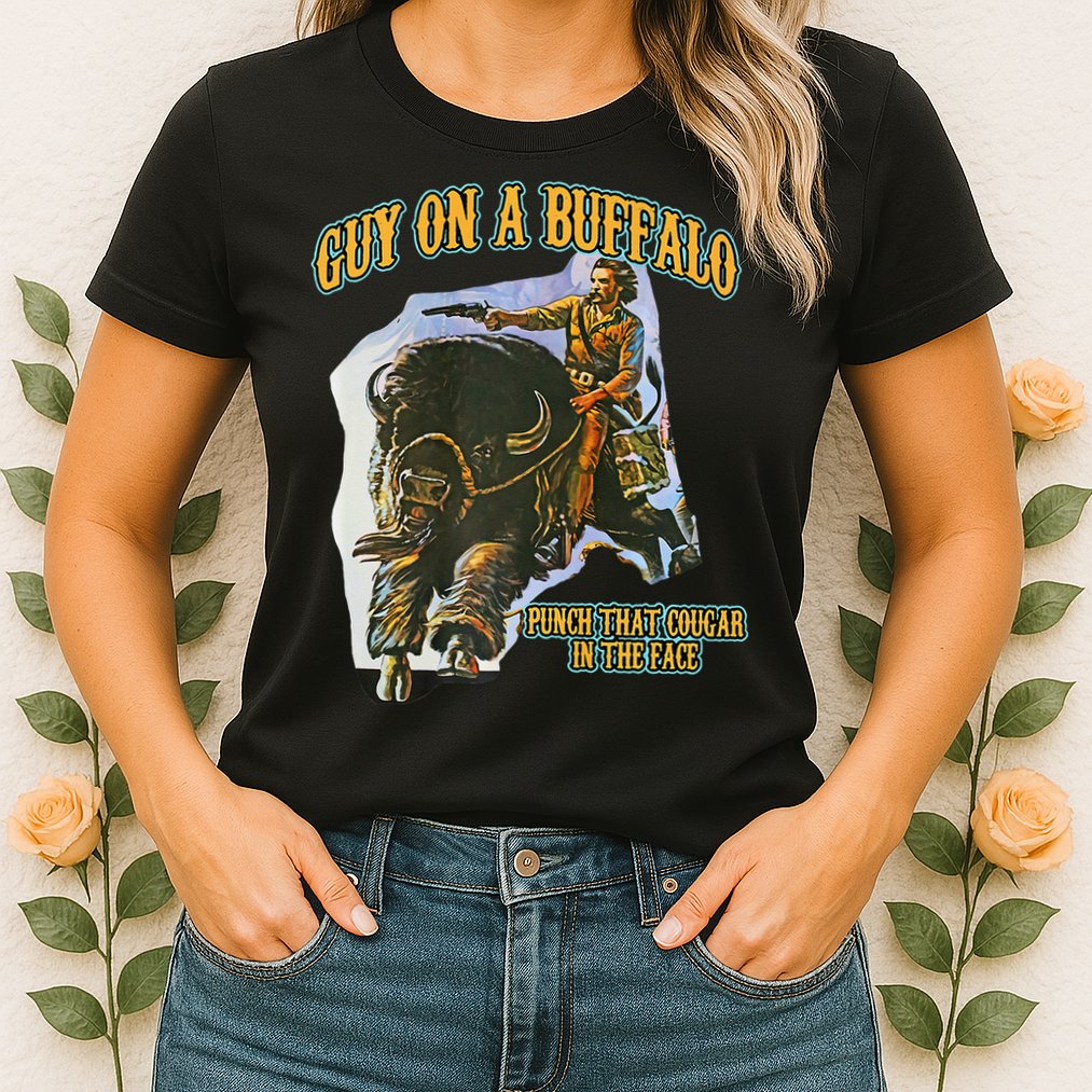 Guy On A Buffalo Punch That Cougar In The Face Womens T-Shirt