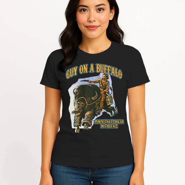 Guy On A Buffalo Punch That Cougar In The Face Womens T-Shirt