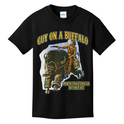 Guy On A Buffalo Punch That Cougar In The Face Kids T-Shirt